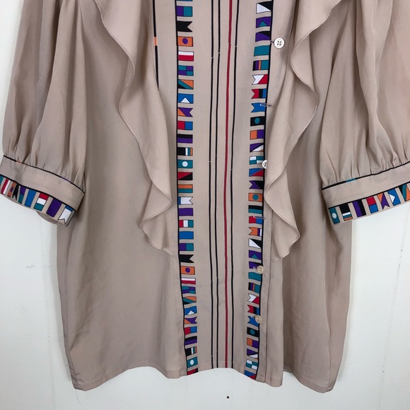 Vintage Ruffled Button Down Blouse Sz M - Picture 3 of 9